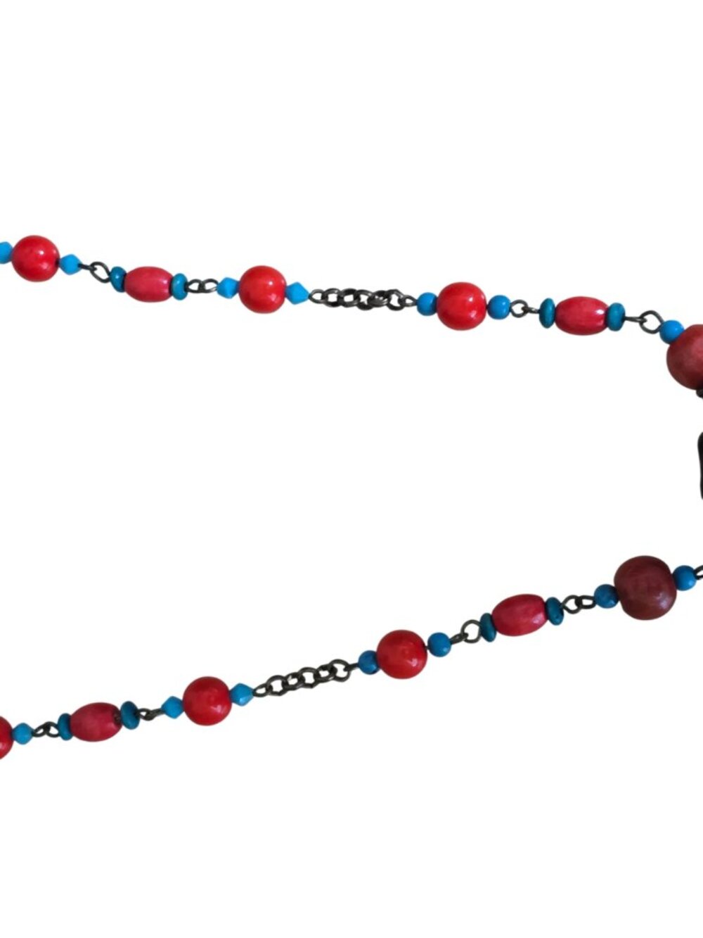 Boho Statement Necklace Set Red Blue Beads Dangle Pendant 19" Earrings - Picture 15 of 16